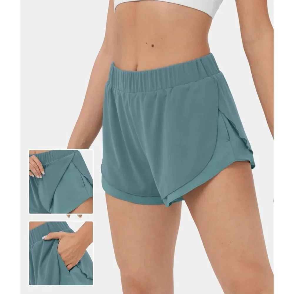 Halara mesh split 2 in 1 running shorts size small‎ spruce workout activewear